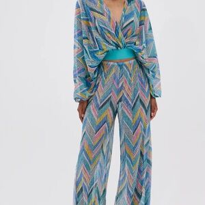 AKIRA Blue and Pink Jumpsuit with Chevron Pattern
